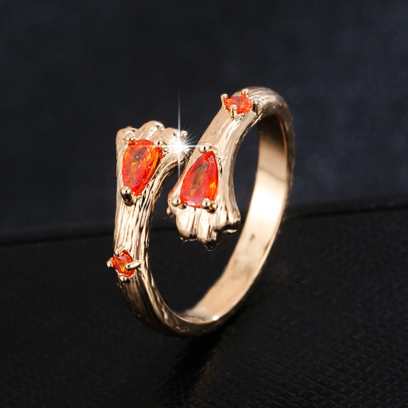 Elaborate Cat Open Ring For Women In Gold Copper With Zircon Inlay
