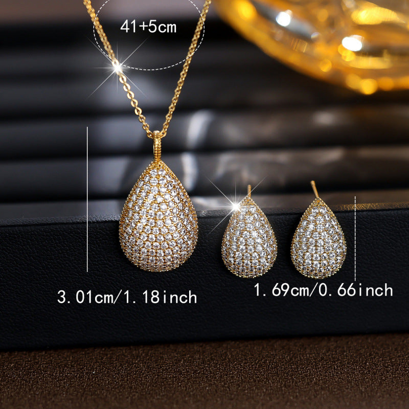 Water Droplets Jewelry Set For Women With Electroplated Brass And Zircon Inlay, Featuring Micro Super Whisper Thin Chain