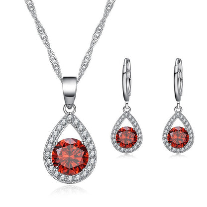 Water Droplets Jewelry Set For Women, Electroplated Copper With Zircon Inlay, 1 Set