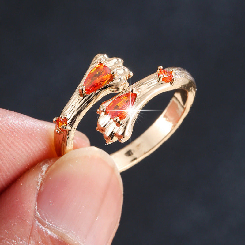 Elaborate Cat Open Ring For Women In Gold Copper With Zircon Inlay