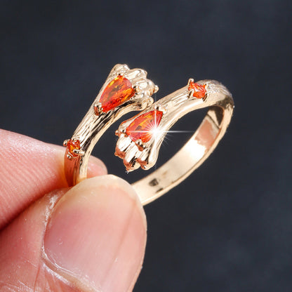 Elaborate Cat Open Ring For Women In Gold Copper With Zircon Inlay