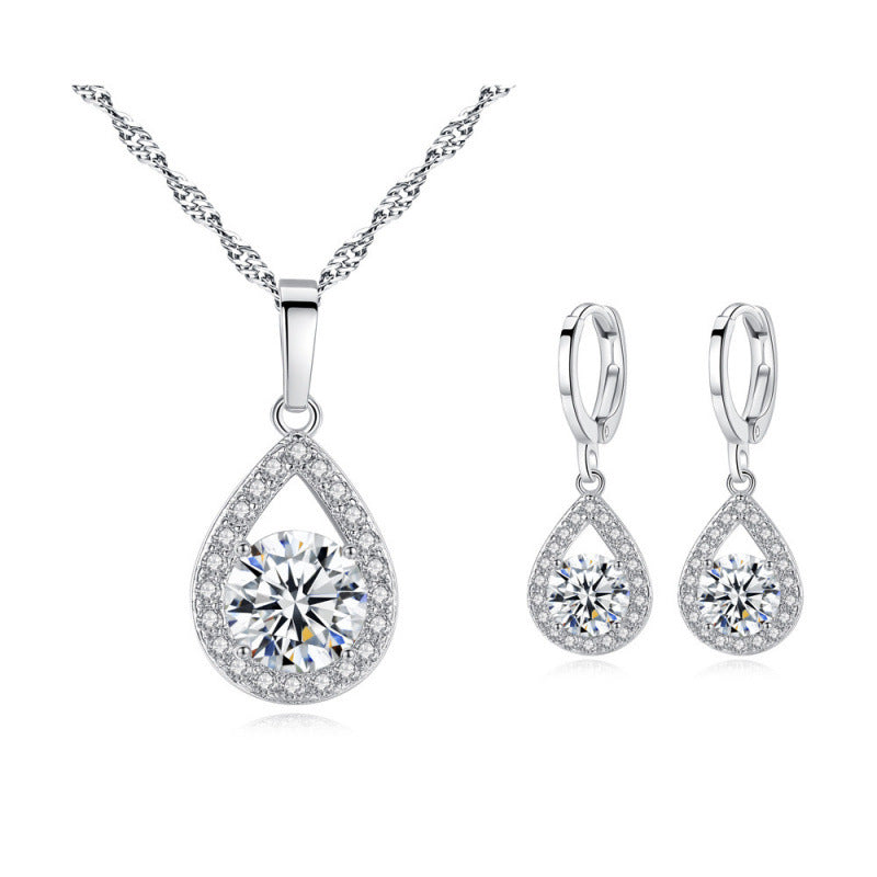 Water Droplets Jewelry Set For Women, Electroplated Copper With Zircon Inlay, 1 Set
