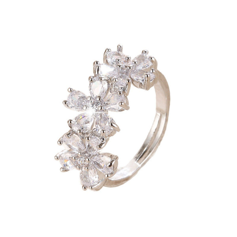 Elegant Flowers Open Ring For Women In Gold Copper With Zircon Inlay