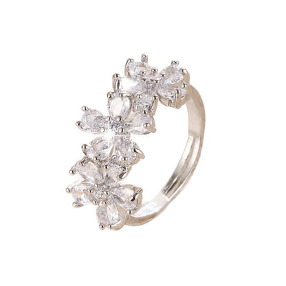 Elegant Flowers Open Ring For Women In Gold Copper With Zircon Inlay