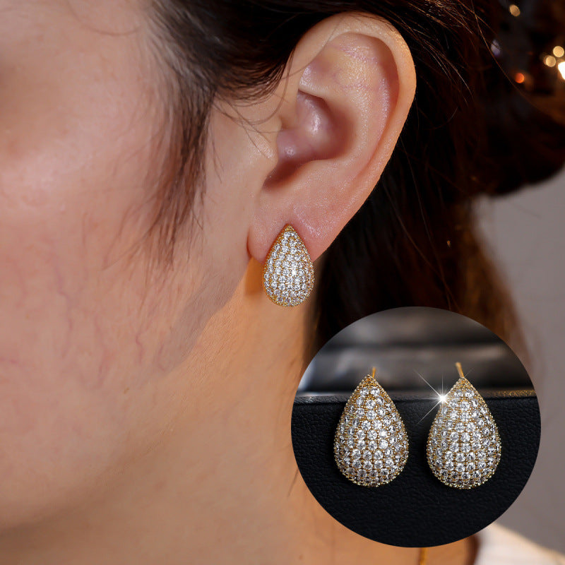 Water Droplets Jewelry Set For Women With Electroplated Brass And Zircon Inlay, Featuring Micro Super Whisper Thin Chain