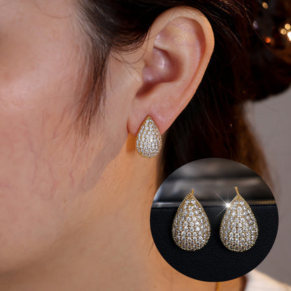 Water Droplets Jewelry Set For Women With Electroplated Brass And Zircon Inlay, Featuring Micro Super Whisper Thin Chain