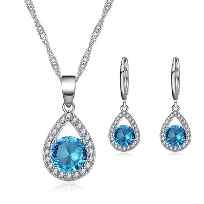 Water Droplets Jewelry Set For Women, Electroplated Copper With Zircon Inlay, 1 Set
