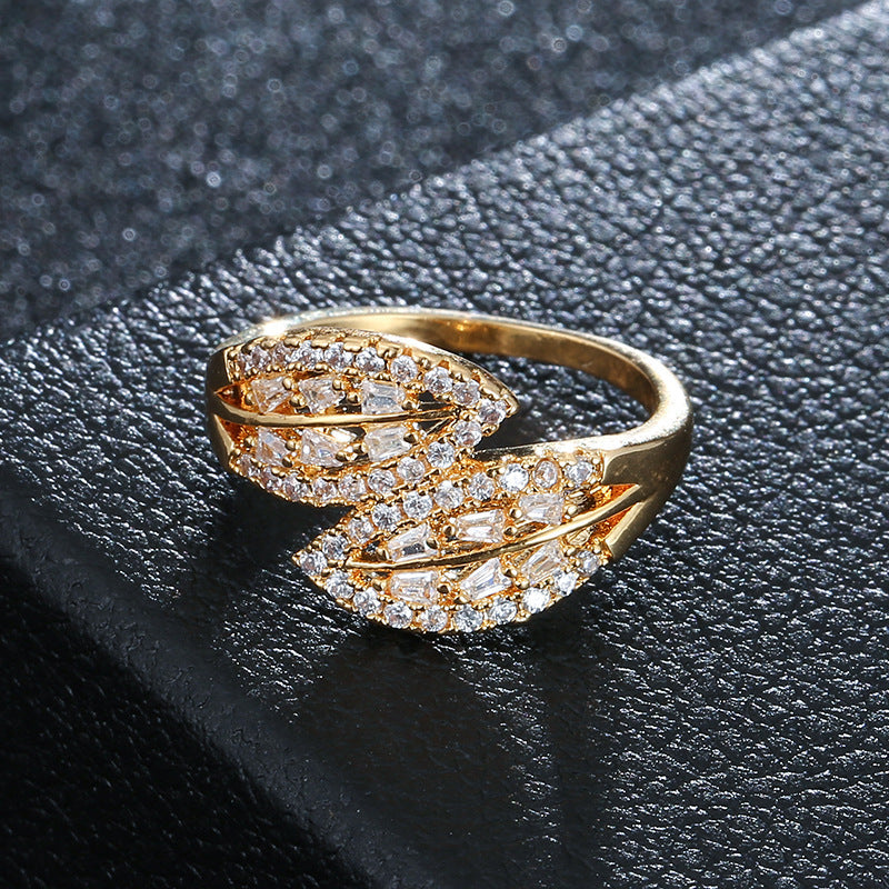 Leaves Pattern Copper Bangle With Real Gold Electroplated Finish In Elegant Gold, 1 Set