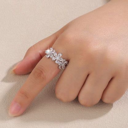 Elegant Flowers Open Ring For Women In Gold Copper With Zircon Inlay