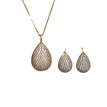 Water Droplets Jewelry Set For Women With Electroplated Brass And Zircon Inlay, Featuring Micro Super Whisper Thin Chain