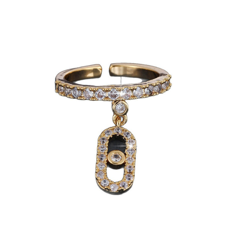 Women’s Open Copper Ring With Zircon Inlay In Gold