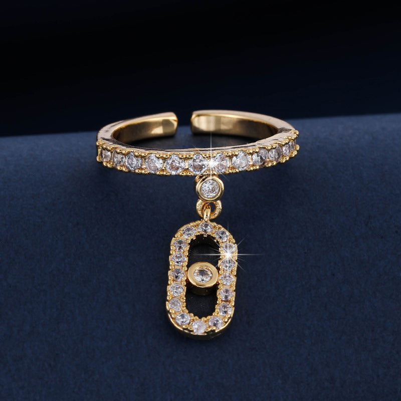 Women’s Open Copper Ring With Zircon Inlay In Gold