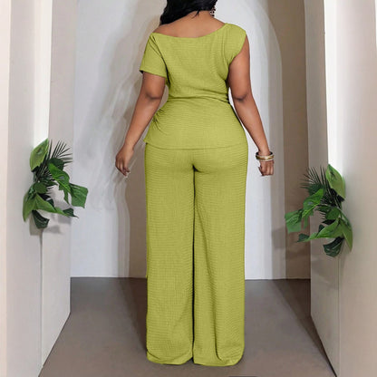 Solid Color Wide Leg Pants Pant Co-ord Set For Women In Polyester Featuring Asymmetrical Design, 2 Pieces Set For Commute