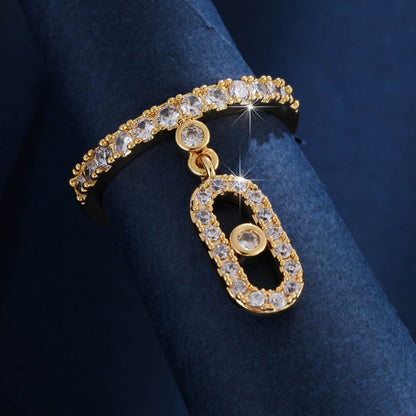 Women’s Open Copper Ring With Zircon Inlay In Gold