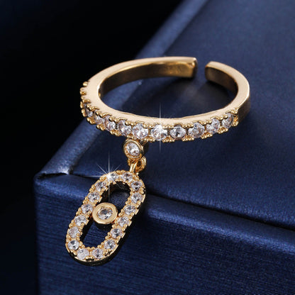 Women’s Open Copper Ring With Zircon Inlay In Gold
