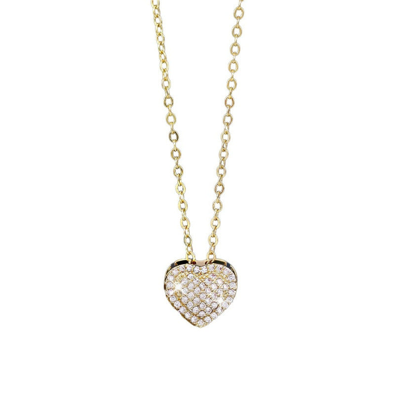 Heart Shape Silver Necklace For Women With Copper Pendant And Zircon Inlay On Cable Chain
