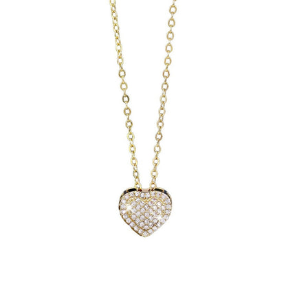 Heart Shape Silver Necklace For Women With Copper Pendant And Zircon Inlay On Cable Chain