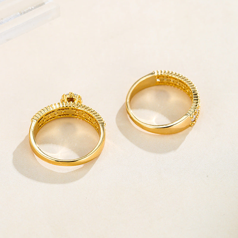 Geometric Women’s Ring With Bezel Setting, Electroplated Copper Base, Real Gold Plated Finish Featuring Zircon Inlay