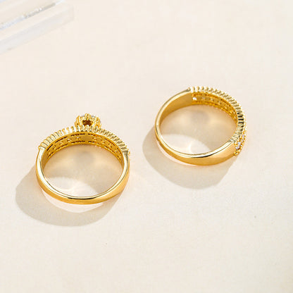 Geometric Women’s Ring With Bezel Setting, Electroplated Copper Base, Real Gold Plated Finish Featuring Zircon Inlay