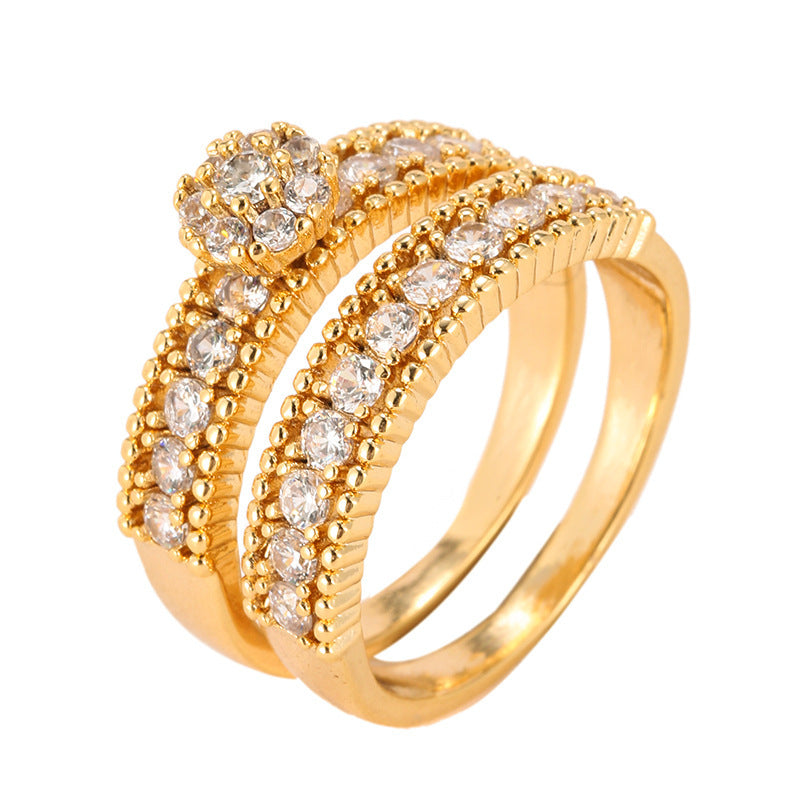 Geometric Women’s Ring With Bezel Setting, Electroplated Copper Base, Real Gold Plated Finish Featuring Zircon Inlay