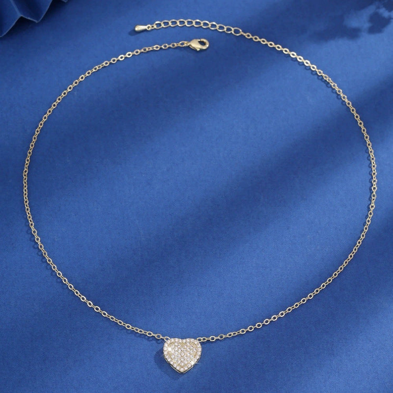 Heart Shape Silver Necklace For Women With Copper Pendant And Zircon Inlay On Cable Chain