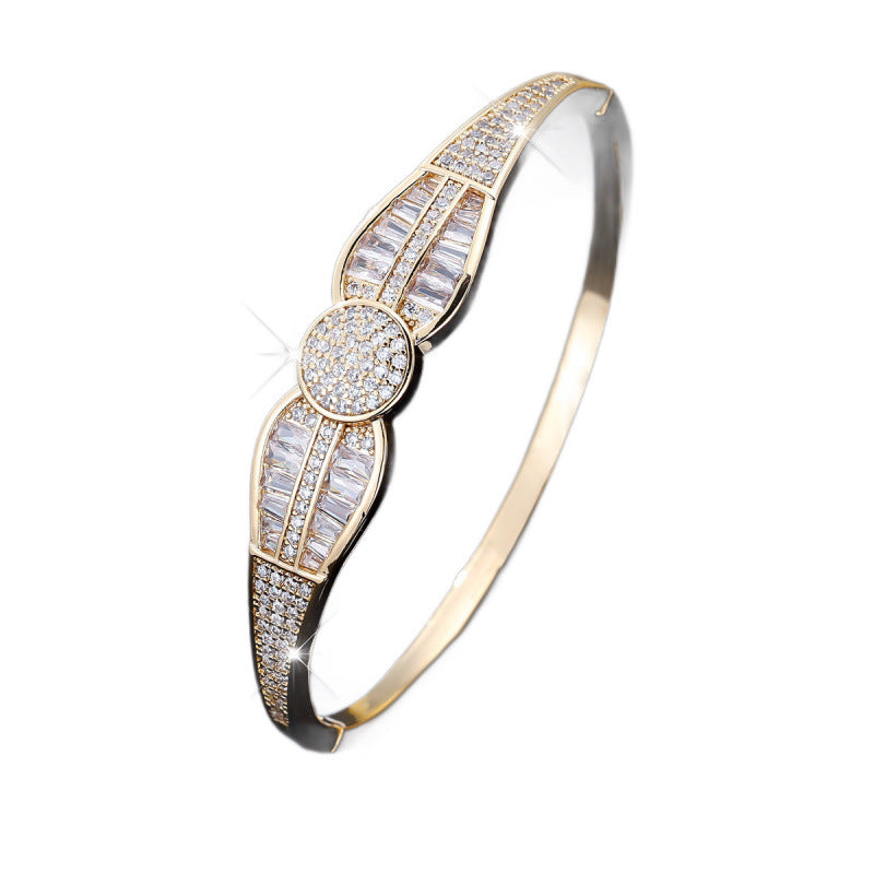 Copper Bangle For Women With Zircon Inlay In Gold