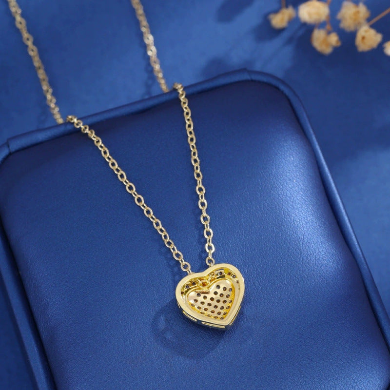 Heart Shape Silver Necklace For Women With Copper Pendant And Zircon Inlay On Cable Chain