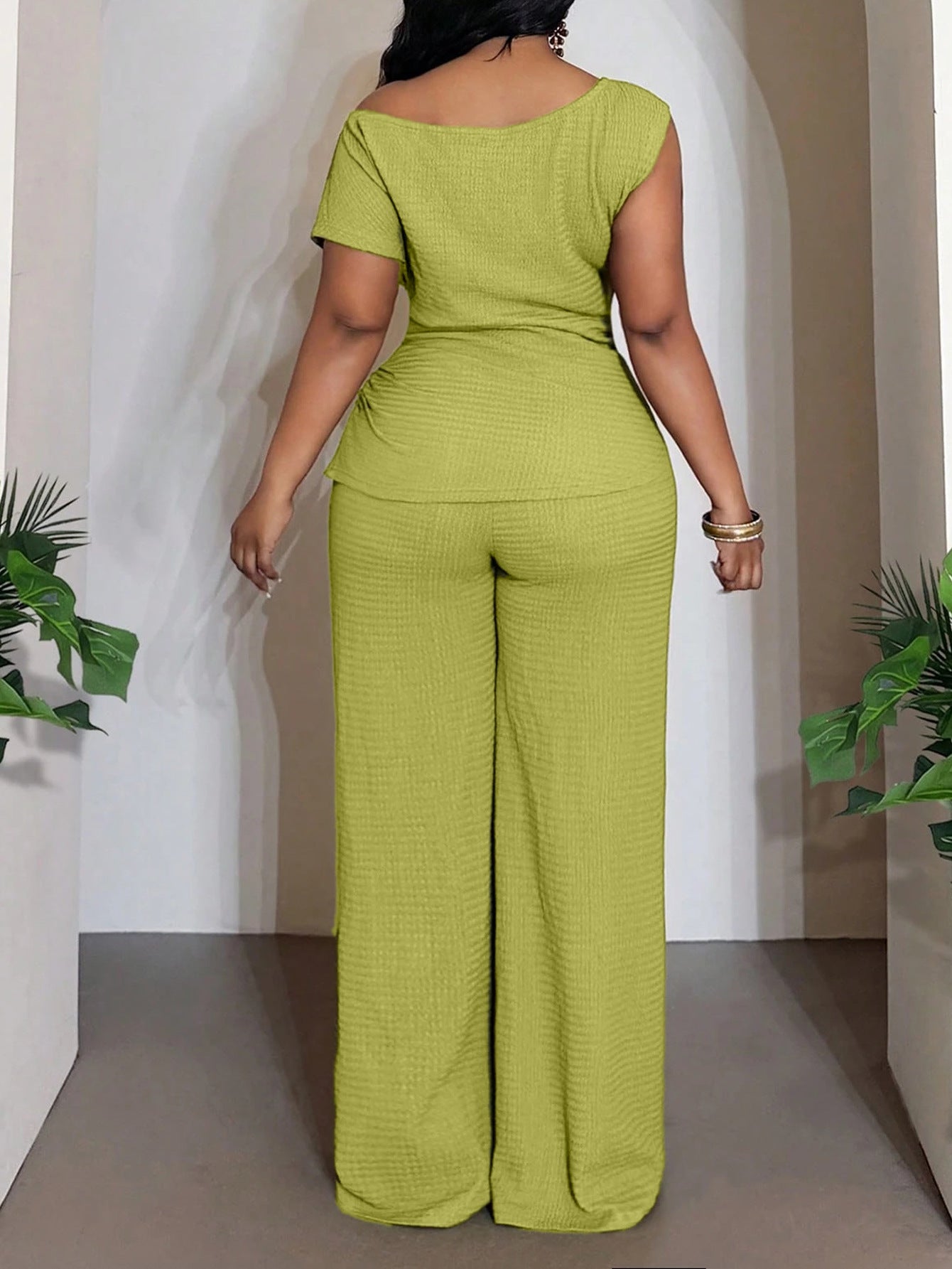 Solid Color Wide Leg Pants Pant Co-ord Set For Women In Polyester Featuring Asymmetrical Design, 2 Pieces Set For Commute