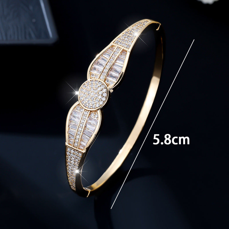 Copper Bangle For Women With Zircon Inlay In Gold