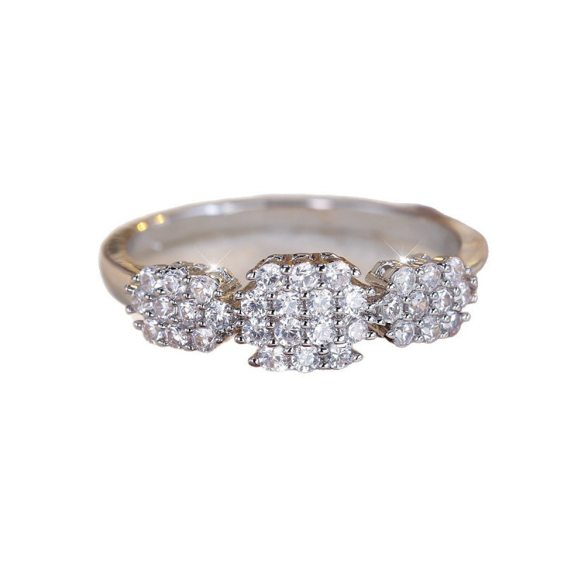 Luxurious Flowers Copper Ring For Women With Zircon Inlay In Gold