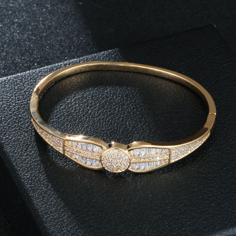 Copper Bangle For Women With Zircon Inlay In Gold