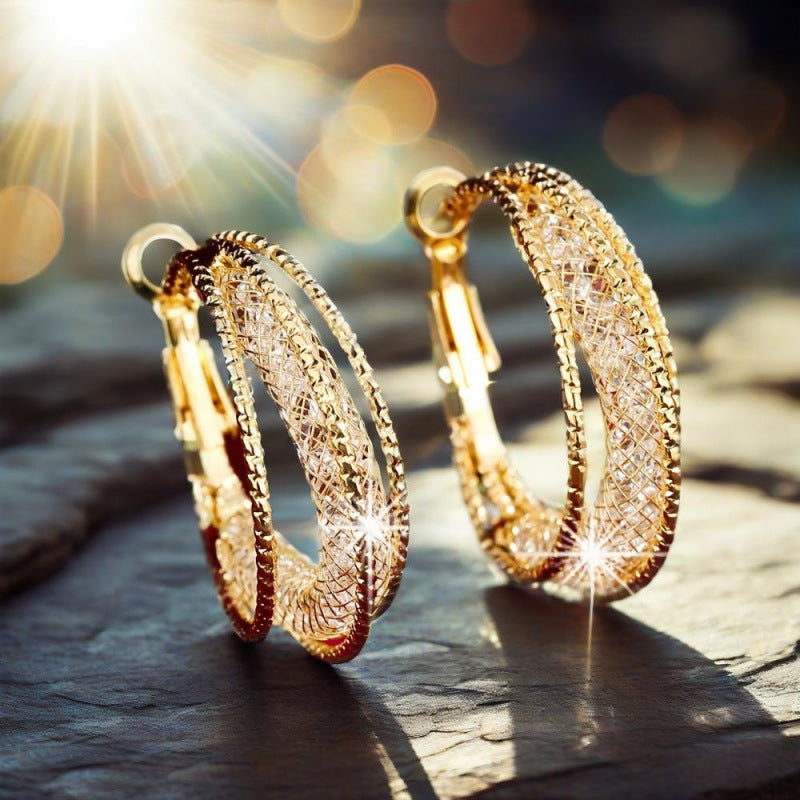 Gold Hoop Earrings With Electroplated Finish And Copper Ear Pins For Women
