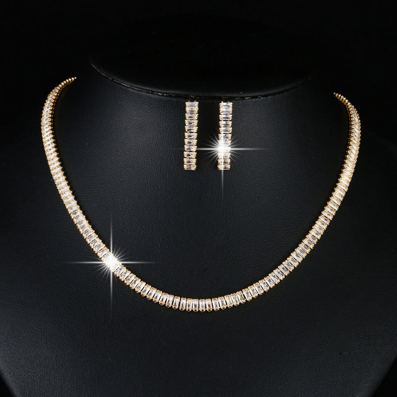 Rubik's Cube Jewelry Set For Women In Copper With Zircon Inlay, Perfect For Wedding, 1 Set
