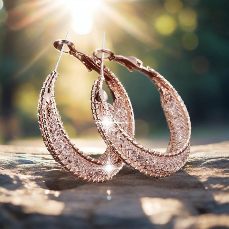 Gold Hoop Earrings With Electroplated Finish And Copper Ear Pins For Women