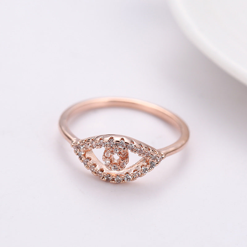 Simple Style Eye Ring For Women In Electroplated Copper With Zircon Inlay
