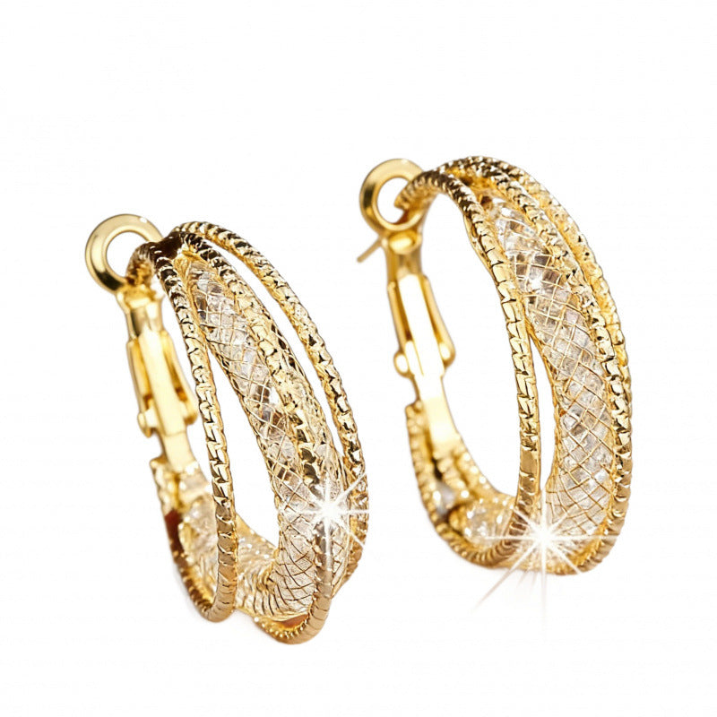 Gold Hoop Earrings With Electroplated Finish And Copper Ear Pins For Women