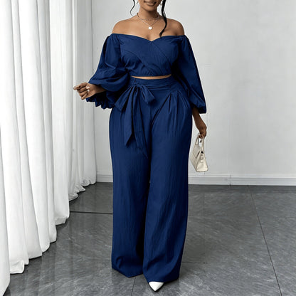 Solid Color Nylon Straight Pants Pant Co-ord Set For Women In Simple Style With Tie Closure And Straps
