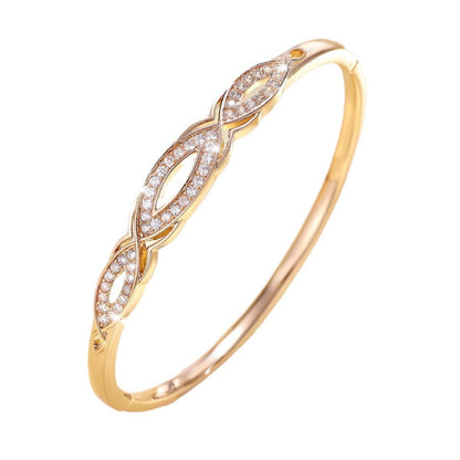 Simple Style Women’s Copper Bangle With Zircon Inlay In Elegant Gold