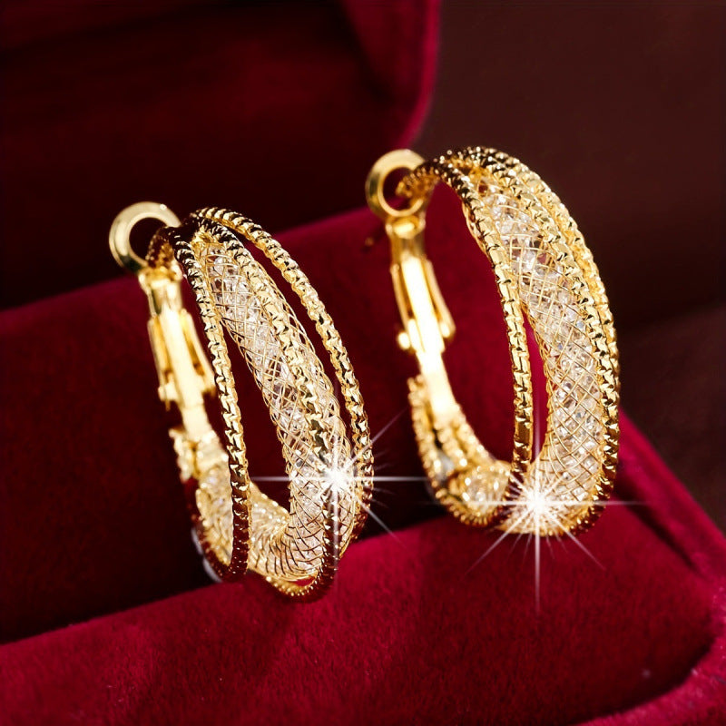 Gold Hoop Earrings With Electroplated Finish And Copper Ear Pins For Women