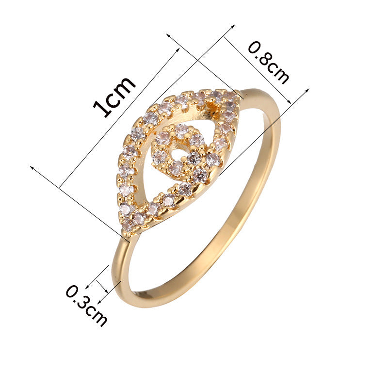 Simple Style Eye Ring For Women In Electroplated Copper With Zircon Inlay