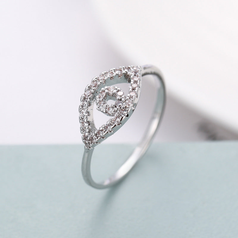 Simple Style Eye Ring For Women In Electroplated Copper With Zircon Inlay