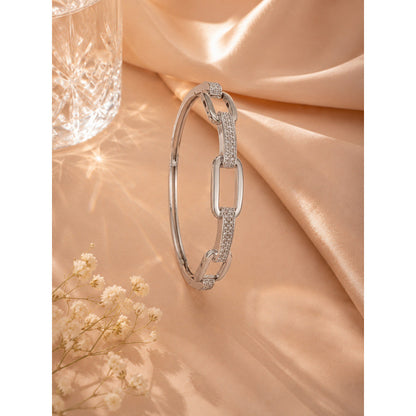 Simple Style Paper Clip Bangle In Copper With Zircon Inlay, Available In Gold Color