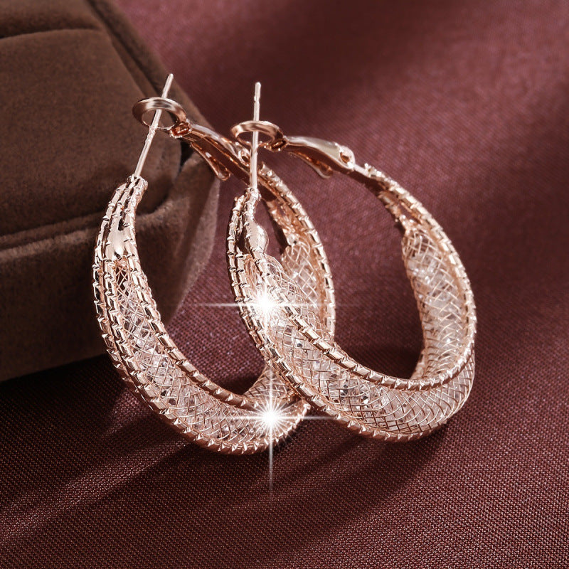 Gold Hoop Earrings With Electroplated Finish And Copper Ear Pins For Women