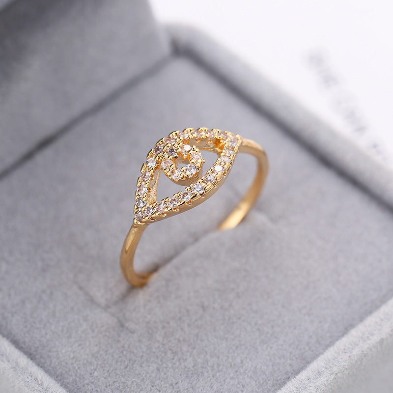 Simple Style Eye Ring For Women In Electroplated Copper With Zircon Inlay