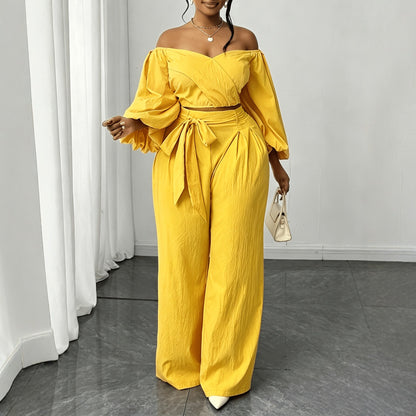 Solid Color Nylon Straight Pants Pant Co-ord Set For Women In Simple Style With Tie Closure And Straps