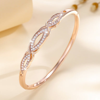 Simple Style Women’s Copper Bangle With Zircon Inlay In Elegant Gold