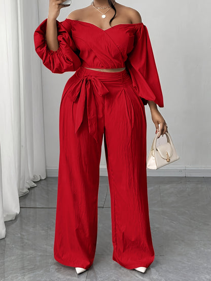 Solid Color Nylon Straight Pants Pant Co-ord Set For Women In Simple Style With Tie Closure And Straps