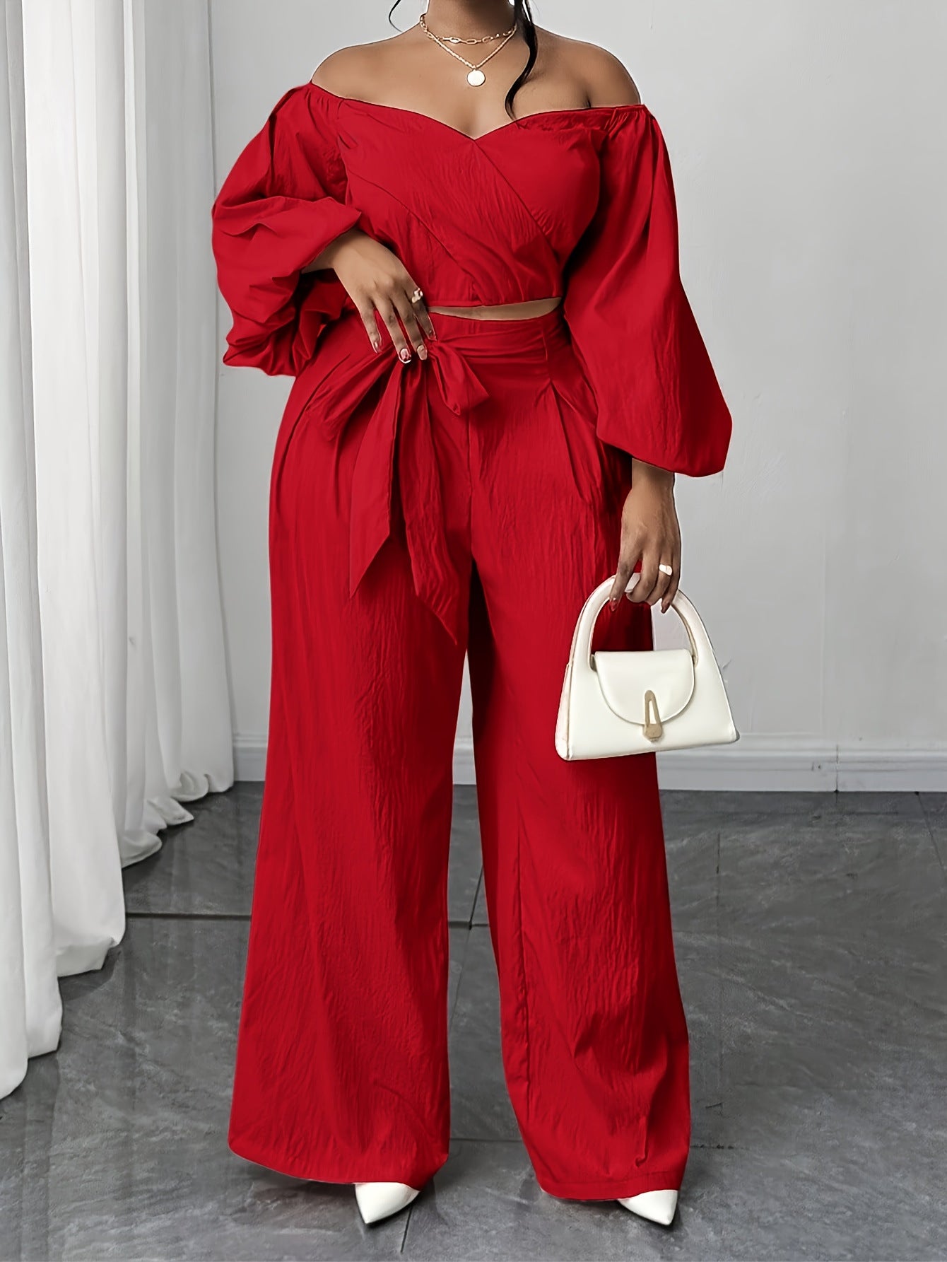 Solid Color Nylon Straight Pants Pant Co-ord Set For Women In Simple Style With Tie Closure And Straps