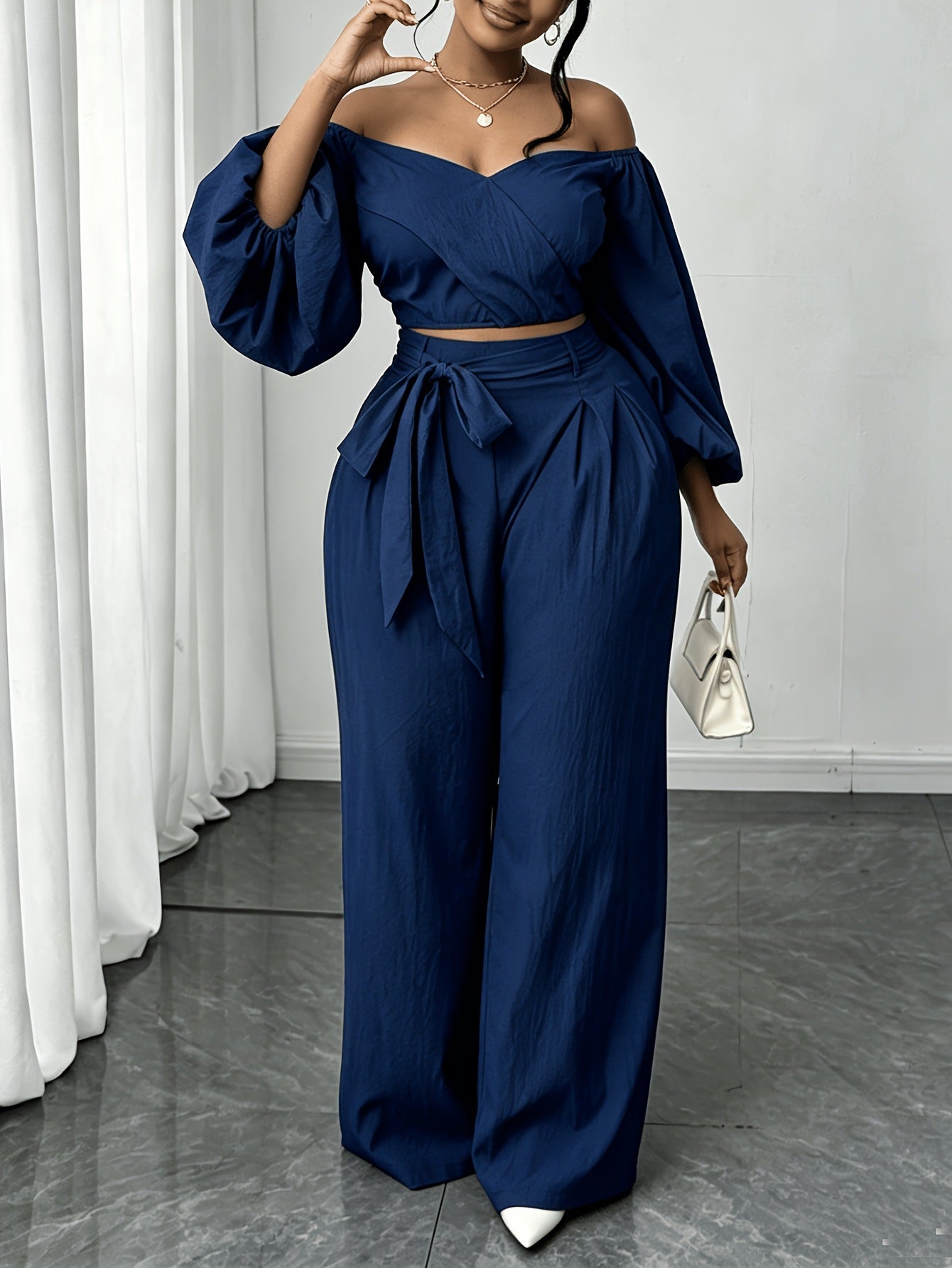 Solid Color Nylon Straight Pants Pant Co-ord Set For Women In Simple Style With Tie Closure And Straps