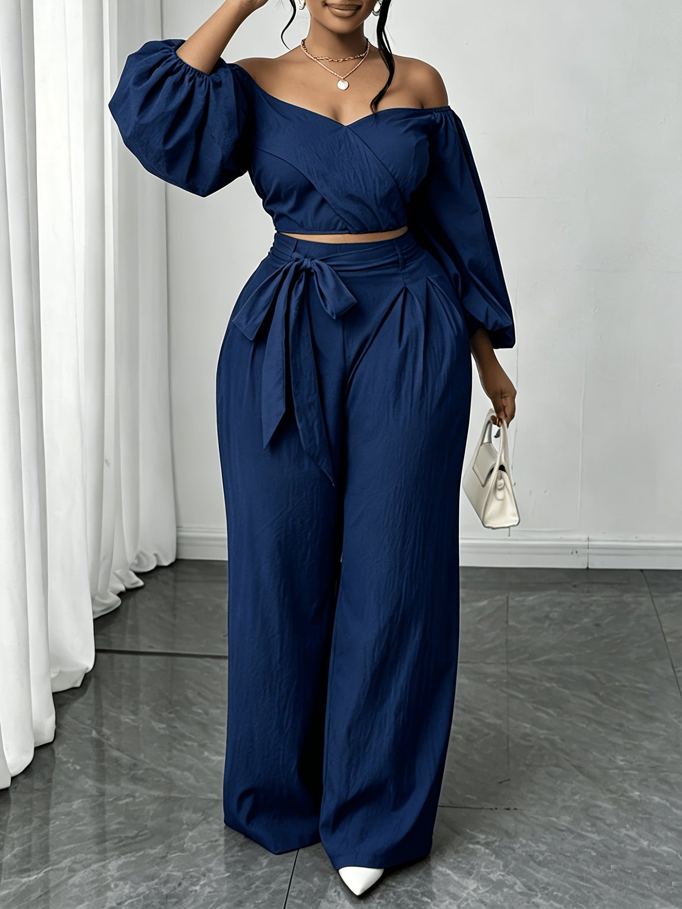 Solid Color Nylon Straight Pants Pant Co-ord Set For Women In Simple Style With Tie Closure And Straps